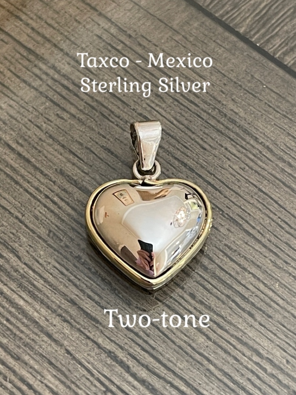Vintage Taxco Mexico Two-tone Puffy Heart Pendant 925 Mexico